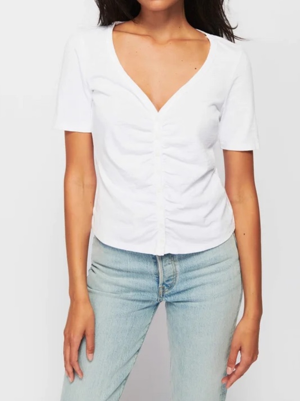 Nation Ltd. Carlotta White Gathered Button-Up Top : Medium